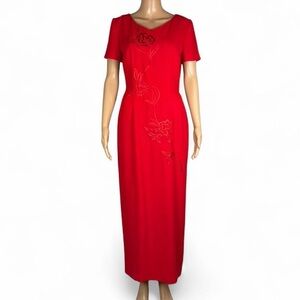 Elegant Red Embroidered Maxi Dress - Women